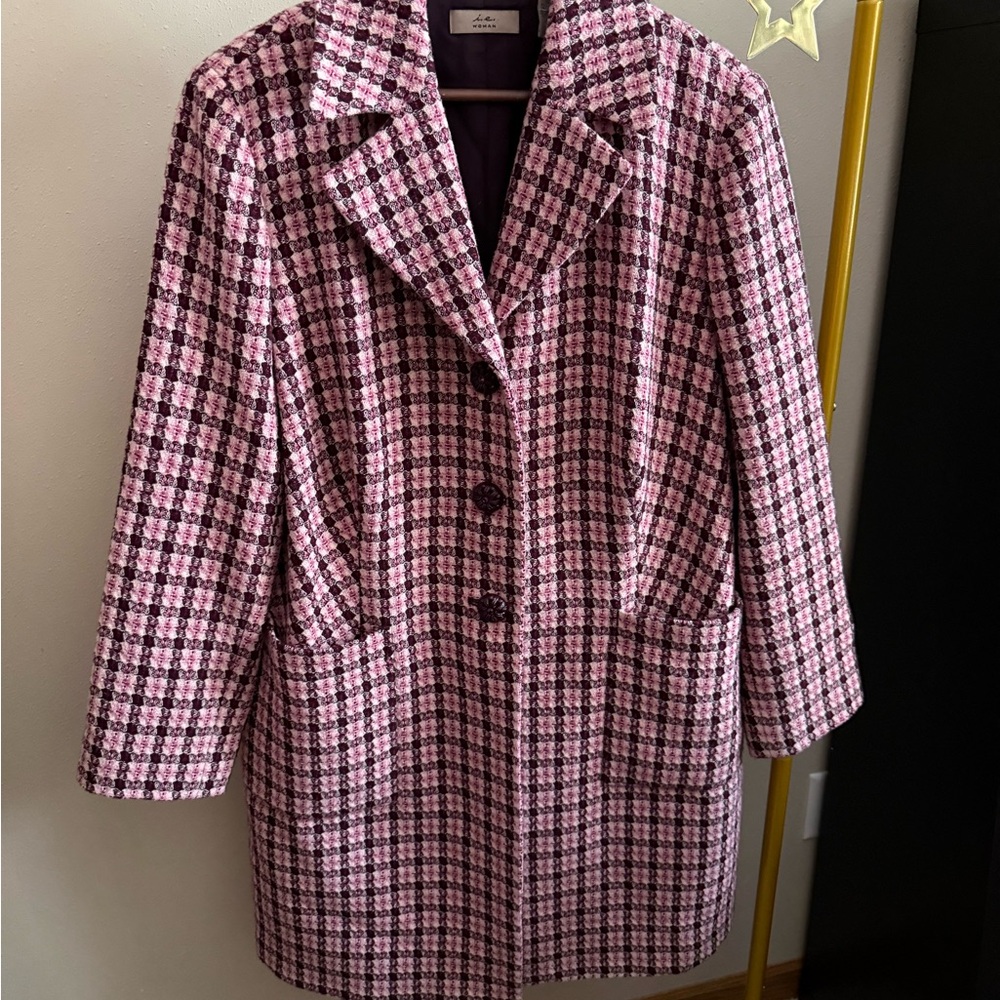 Pink Black Houndstooth Blazer 1X | Plus Size Tweed Statement Jacket - Picture 6 of 10